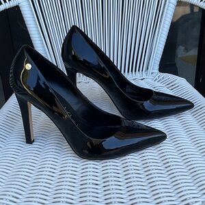 Calvin Klein Black Patent Pointed-Toe Stiletto Pumps
